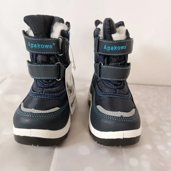 Apakowa Boys Winter Snow Boots Navy Blue Toddler Size 24 Warm New - Picture 2 of 7